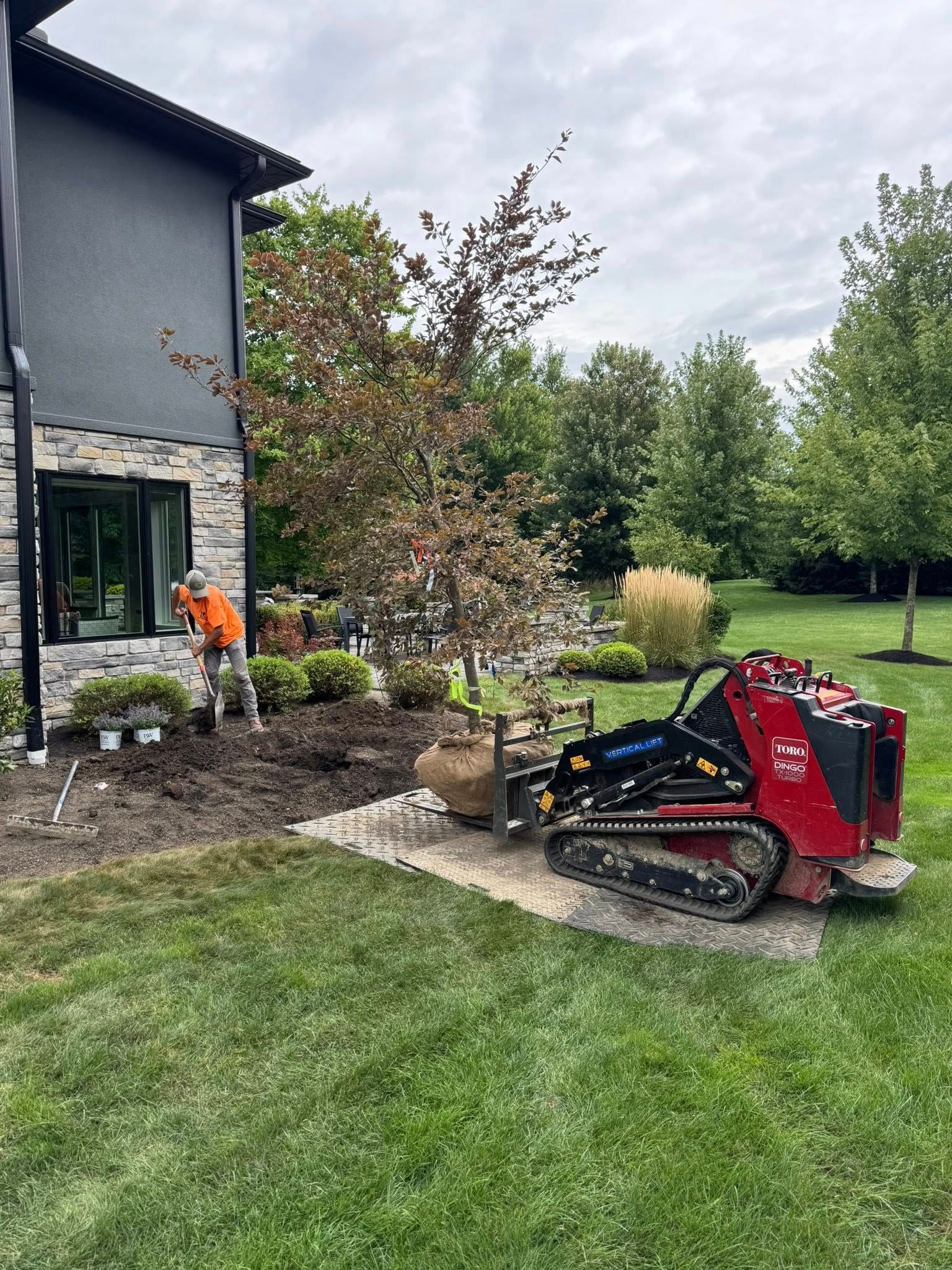 MY Services crew planting trees and refreshing landscape beds